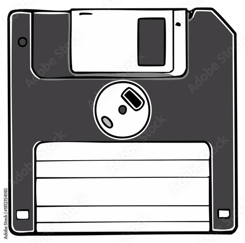 Simple black and white vector illustration of a retro floppy disk
