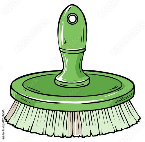 Green Scrub Brush Illustration for Cleaning and Household Chores Tool