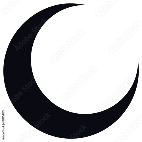 Elegant black crescent moon silhouette, a simple celestial symbol of night and dreams