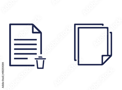 Digital icons of documents, one with a trash can, representing data management and deletion.