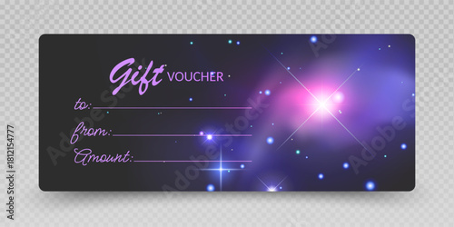 Elegant Gift Certificate and Card. luxury gift vouchers. Cosmic Sparkle and Galactic Glow special light effect 