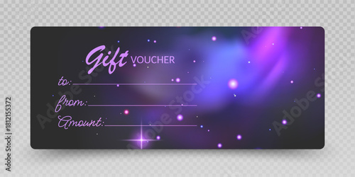 Elegant Gift Certificate and Card. luxury gift vouchers. Cosmic Sparkle and Galactic Glow special light effect 