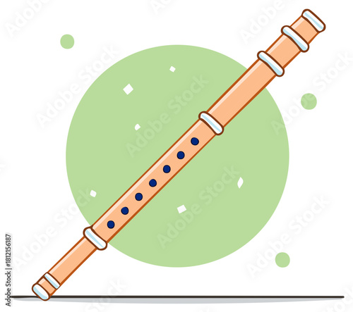 Cute Cartoon Recorder Instrument with Blue Holes and Light Green Circles