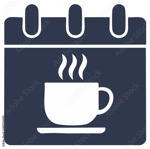Calendar Icon with a Steaming Coffee Cup for a Scheduled Break or Meeting