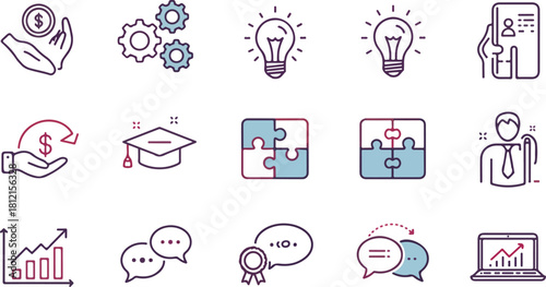 Business and education line icons with red accents
