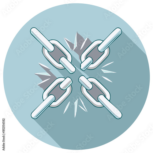 Abstract broken chain links symbol in a circle representing freedom strength and independence