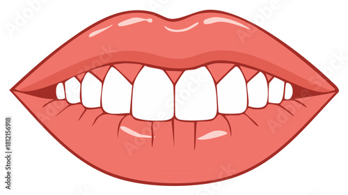 Coral Lips and White Teeth Graphic Illustration Mouth Open Smile