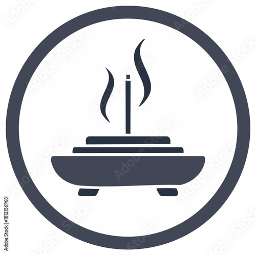 Minimalist Incense Burner Icon with Smoke in Circle, Aromatherapy and Relaxation Symbol