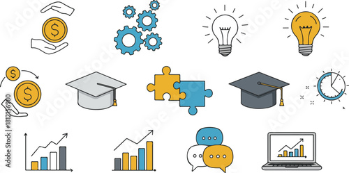 Business, finance, education, technology vector icons set