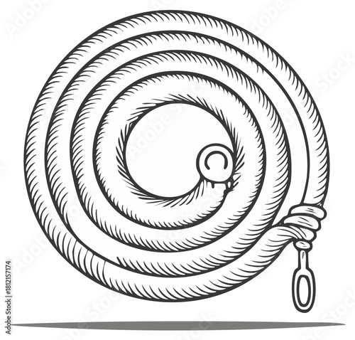 Vintage hand drawn illustration of a thick nautical rope coiled into a spiral