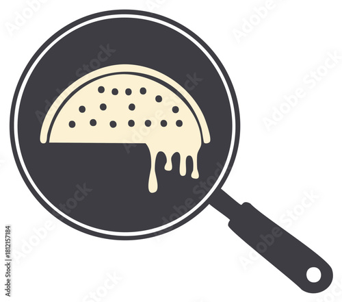 Stylized illustration of a slice of cheese melting over a frying pan