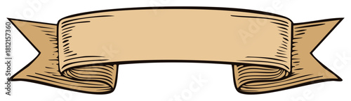 Classic hand drawn ribbon banner in a vintage engraved style for titles or emblems