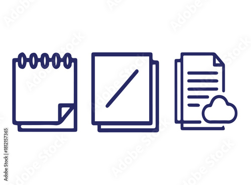 Digital concepts of note taking, organization, and cloud storage visualized with simple line icons.