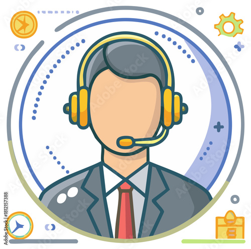 Professional customer support agent with a headset and microphone for online assistance and communication services