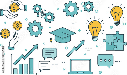 Financial and banking money management icons vector art