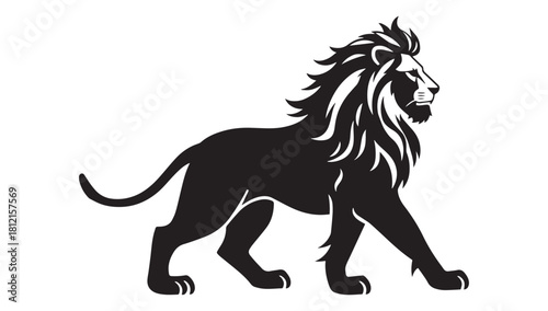 Majestic lion strides forward with power, a symbol of strength and courage, perfect for branding, emblems, and empowering designs, timeless elegance