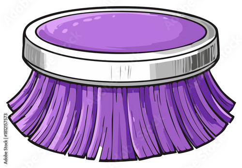 Purple Brush with Bristles for Cleaning or Grooming, Shiny Top and Handle, Close-up Isolated