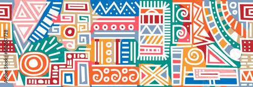 Hand drawn tribal geometric pattern. Design in ethnic style on white background. Seamless pattern.
