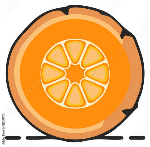 Stylized Cross Section of an Orange with Bright Orange Pulp and Zest