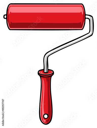 Red Paint Roller Tool for Home Improvement and Renovation Cartoon Illustration