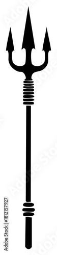 Black trident graphic illustration with sharp spears and ornate shaft detail