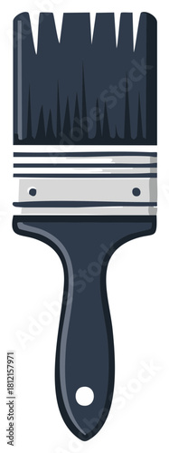 Dark Paintbrush Icon, Bristles, Metal Clamps, Clean Brush, Decorating, Art, Painting Tool for Applying Paint or Other Coatings