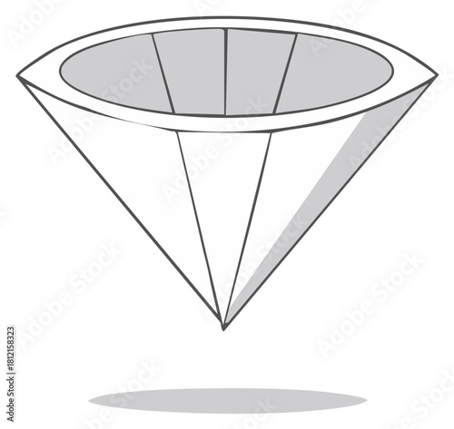 Stylized graphic illustration of a faceted brilliant cut gem or diamond floating with subtle shadow