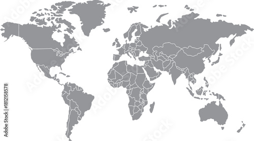 Detailed world map grey vector illustration