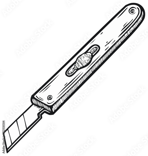 Detailed hand drawn illustration of a utility knife tool