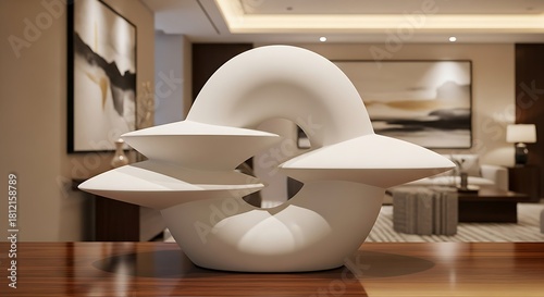 Fototapeta Naklejka Na Ścianę i Meble -  Futuristic white architectural interior with smooth curves, modern minimal 3D shapes, elegant abstract structure
