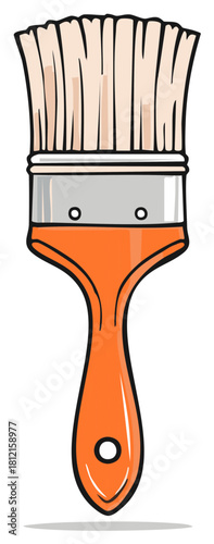 Artistic Paintbrush Ready for Canvas with Vibrant Orange Handle and Soft Bristles