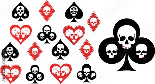 Skulls and card suits pattern creating a dark and playful gothic aesthetic design