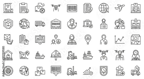 Vector set of business web icons for internet, finance, mobile, and travel design illustration