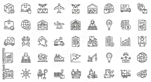Vector set of business web icons for internet, finance, mobile, and travel design illustration