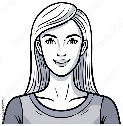Friendly young woman with long blonde hair and a gentle smile illustrated in a comic book style