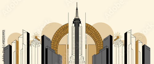 New York Vector Art - Bauhaus Broadway, Art Deco Skyline, Subway Schematic, Statue of Liberty Silhouette, Isometric Central Park, Two-Tone Flat Design, Minimalist NYC Icons