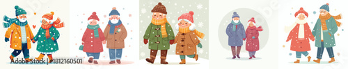 old couple walking together on a snowy road