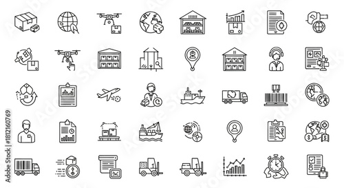 Vector set of business web icons for internet, finance, mobile, and travel design illustration