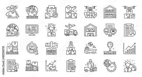 Vector set of business web icons for internet, finance, mobile, and travel design illustration