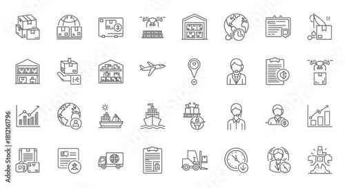 Vector set of business web icons for internet, finance, mobile, and travel design illustration