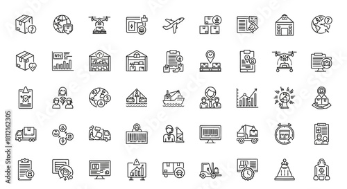 Vector set of business web icons for internet, finance, mobile, and travel design illustration