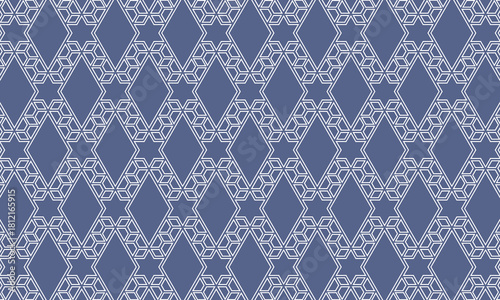 ひし形のスペースが空いた台形とひし形と六角形の星を組み合わせた格子柄