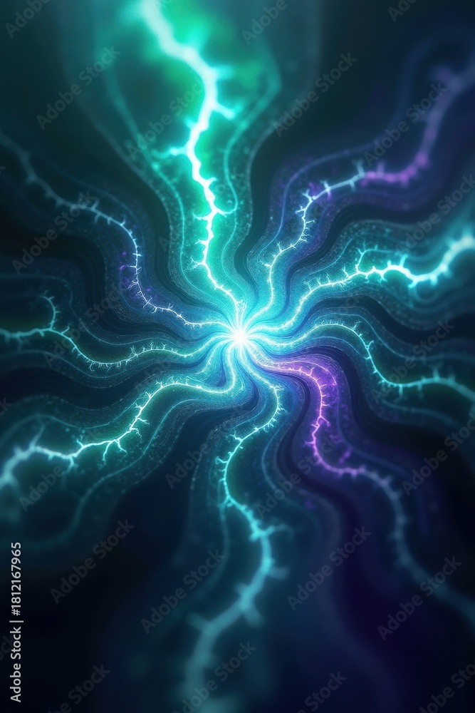 Obraz premium Abstract electric energy burst with blue and green lightning