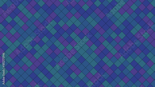 Geometric pattern of interlocking diamond shapes in shades of blue and purple