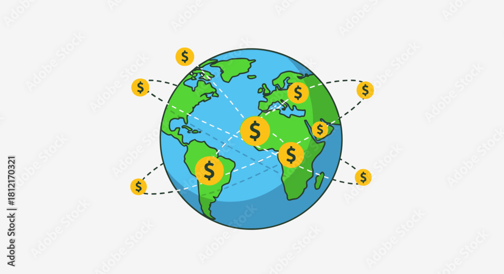 Fototapeta premium Global finance concept with dollar signs around earth