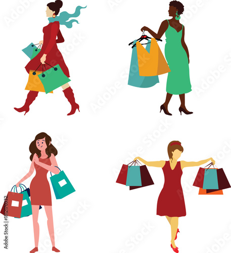 Diverse Women Shopping and Carrying Purchases