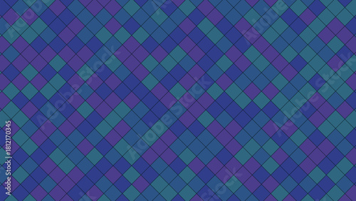 Vibrant geometric pattern of interlocking rhombuses in shades of blue and purple