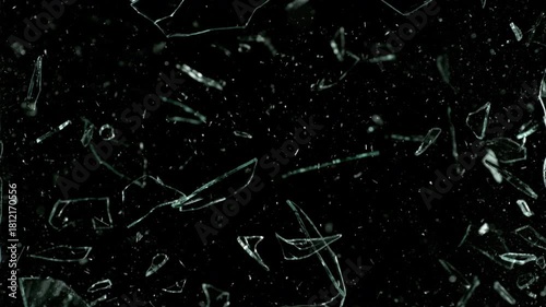 Super Slow Motion Shot of Real Glass Break at 1000 fps Isolated on Black Background.