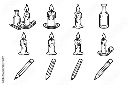 Wax icon still pencil vector set outline candlelight bottle drip life artistic