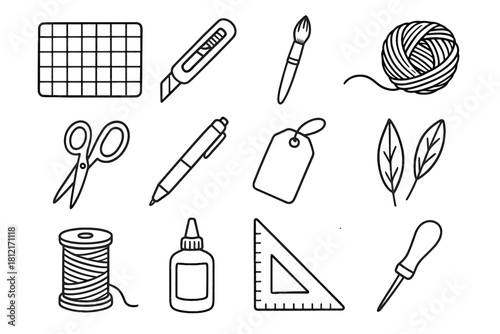 Brush cutter vector twine craft icon desk line icons tools handmade layout